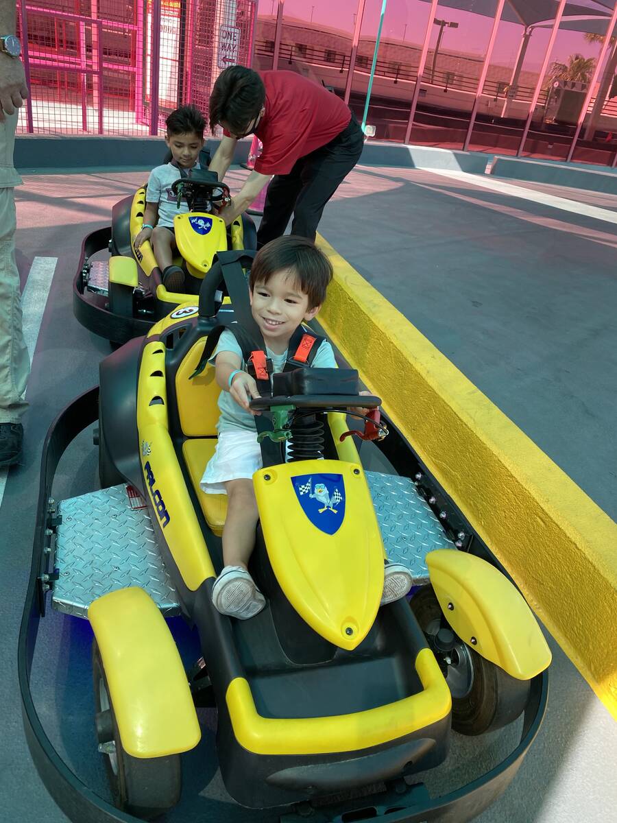 Boys prepare to ride the Go Karts at The Adventuredome amusement park at Circus Circus. (Circus ...