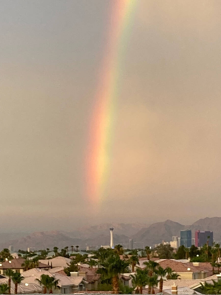 A brilliant rainbow over Las Vegas on Friday, Aug. 12, 2022. (Michael Symes/Las Vegas Review-Jo ...