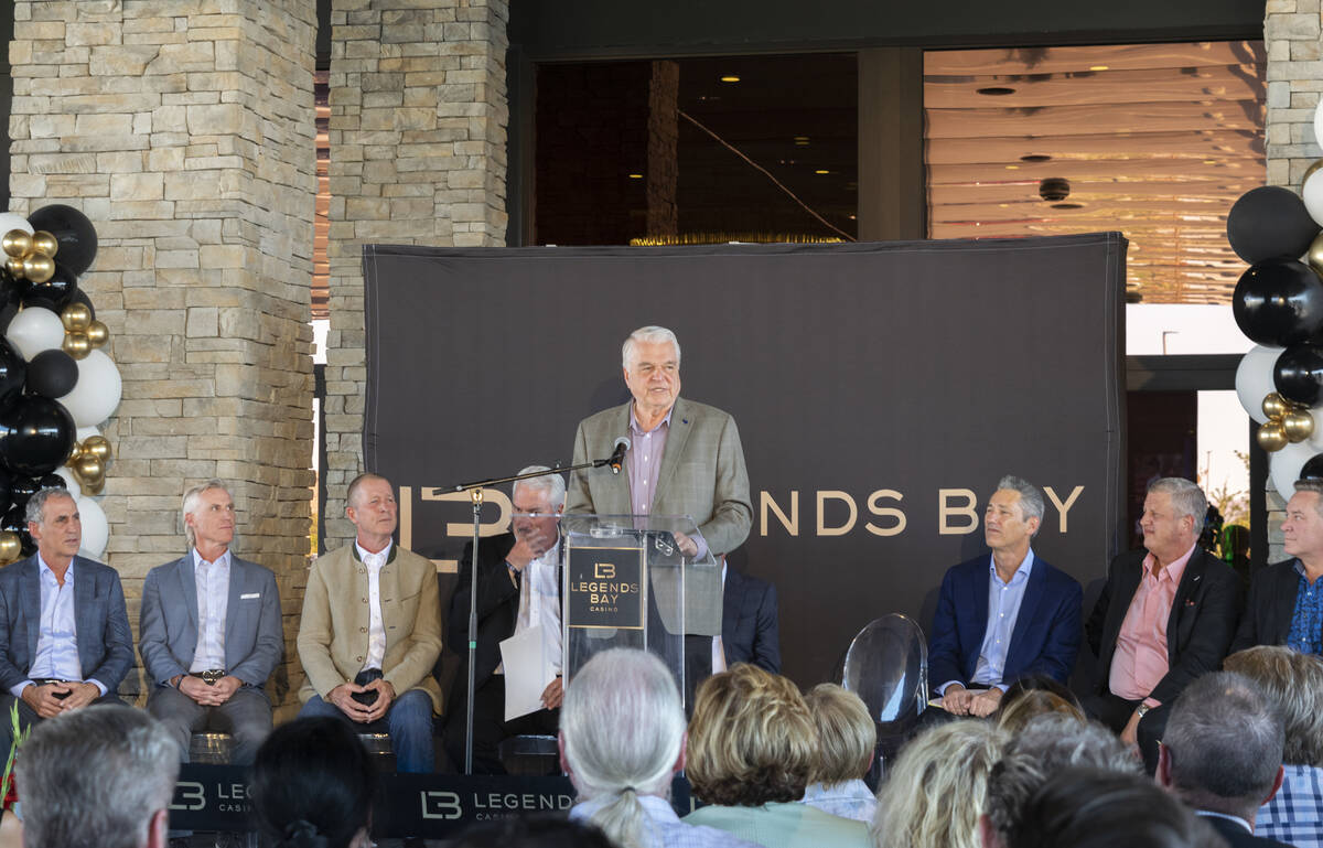 Gov. Steve Sisolak speaks during the opening of Legends Bay Casino on Tuesday, Aug. 30, 2022, i ...