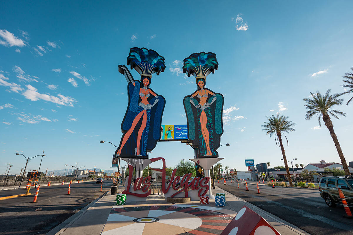 Two brand-new, 50-foot-tall showgirls have been installed on the corner of Main Street and Las ...