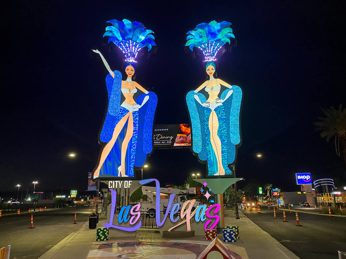 The previously installed, 25-foot-tall showgirl signs that were near the Strat are currently un ...