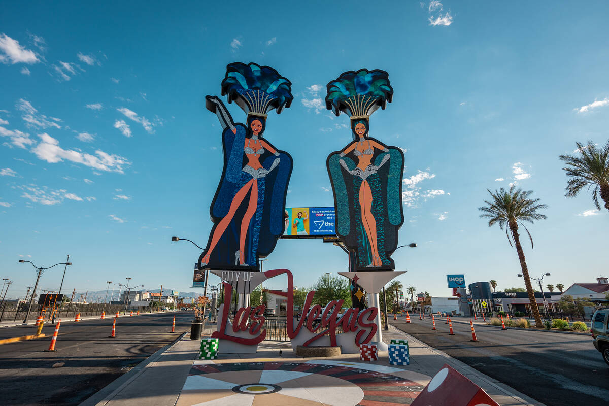 Two brand-new, 50-foot-tall showgirls have been installed on the corner of Main Street and Las ...