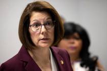 In this July 1, 2022, file photo, Sen. Catherine Cortez Masto, D-Nev., speaks during a news con ...