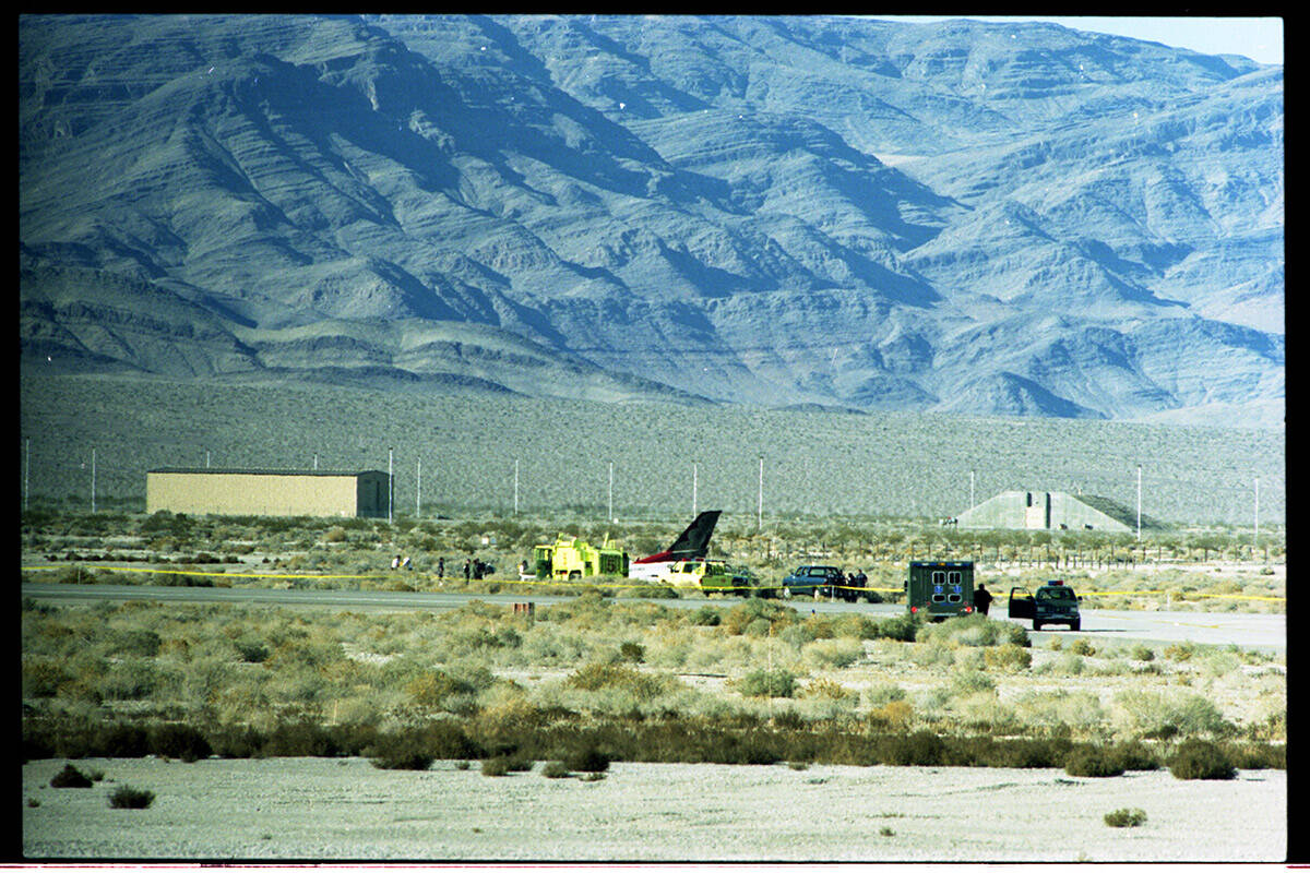 The crash site of an Air Force Thunderbird F-16C jet on Feb. 14, 1994. Captain Thomas H. Lewis ...