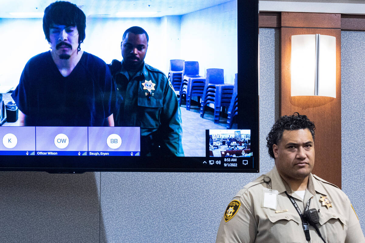 Hector Orellana appears in court via videoconference for his sentencing hearing at the Regional ...