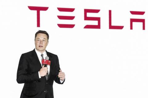 FILE - Tesla CEO Elon Musk holds a press conference to introduce the auto-driving system upgrad ...