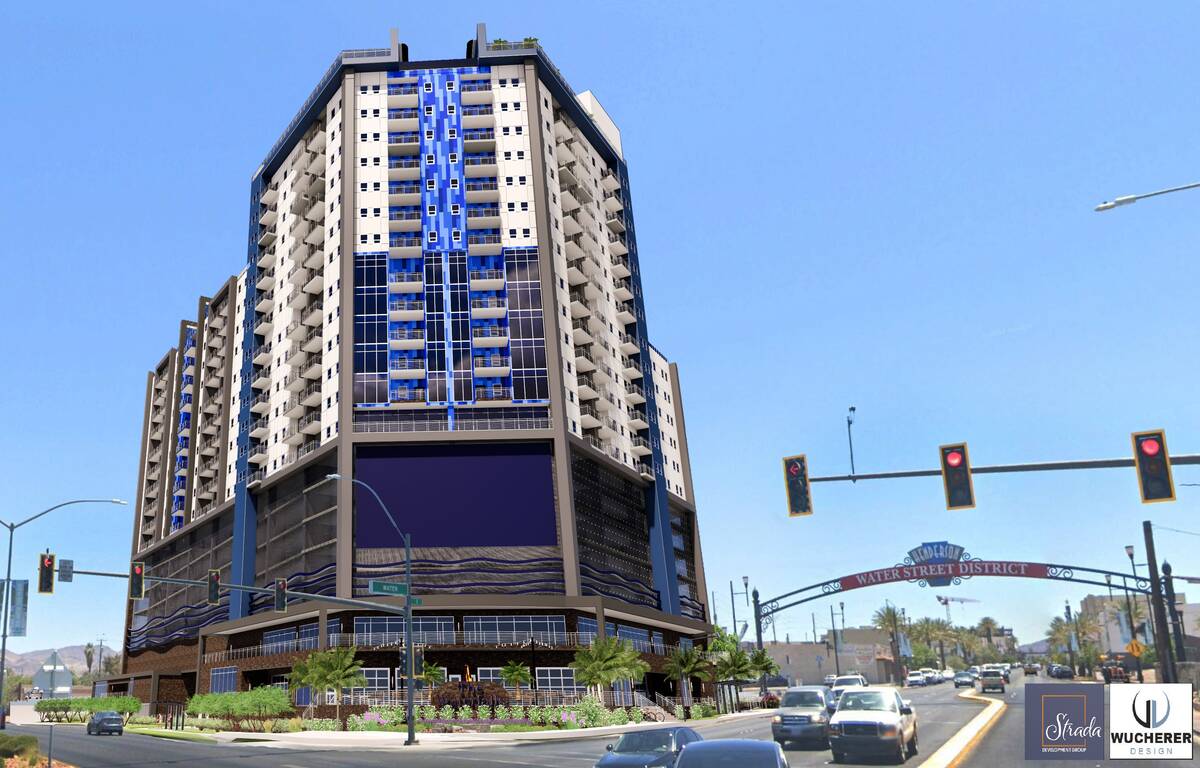 An artist's rendering of The Waterfalls, a proposed high-rise at Water Street and Lake Mead Par ...