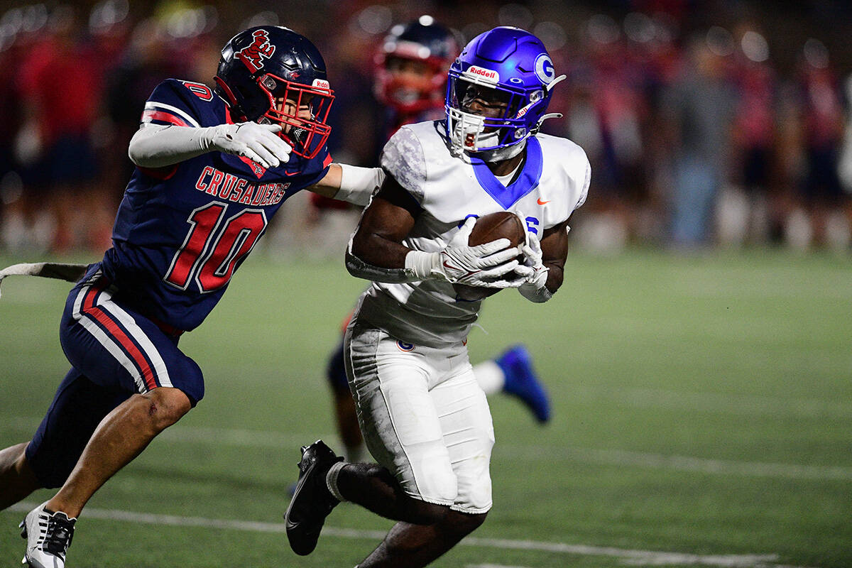 The Bishop Gorman Gaels battle the Saint Louis Crusaders played at John Kauinana Stadium on Fri ...
