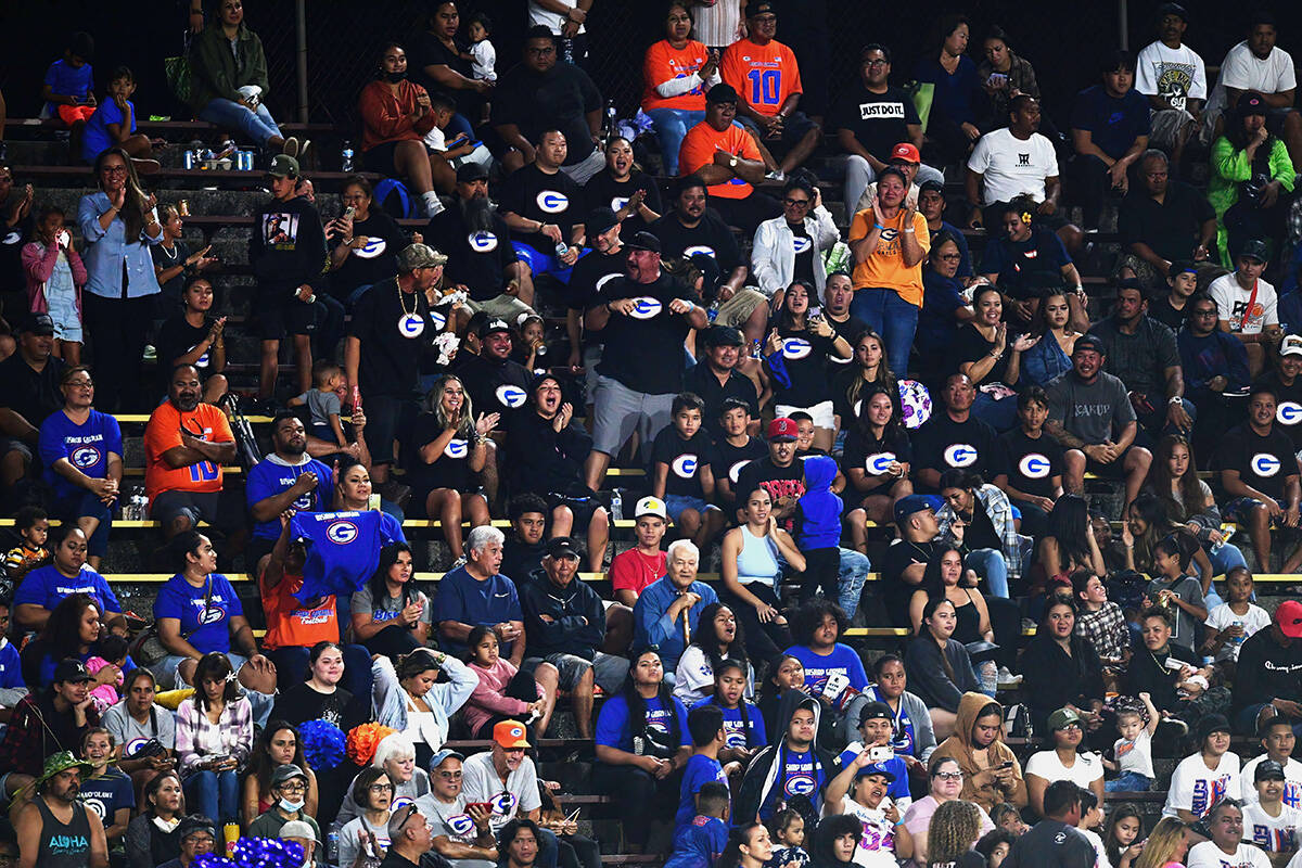 Bishop Gorman fans celebrated during a game between the Bishop Gorman Gaels and the Saint Louis ...