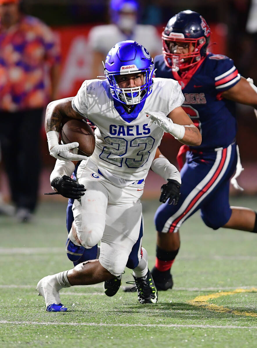 Bishop Gorman wide receiver Trech Kekahuna (23) ran the ball during a game between the Bishop G ...