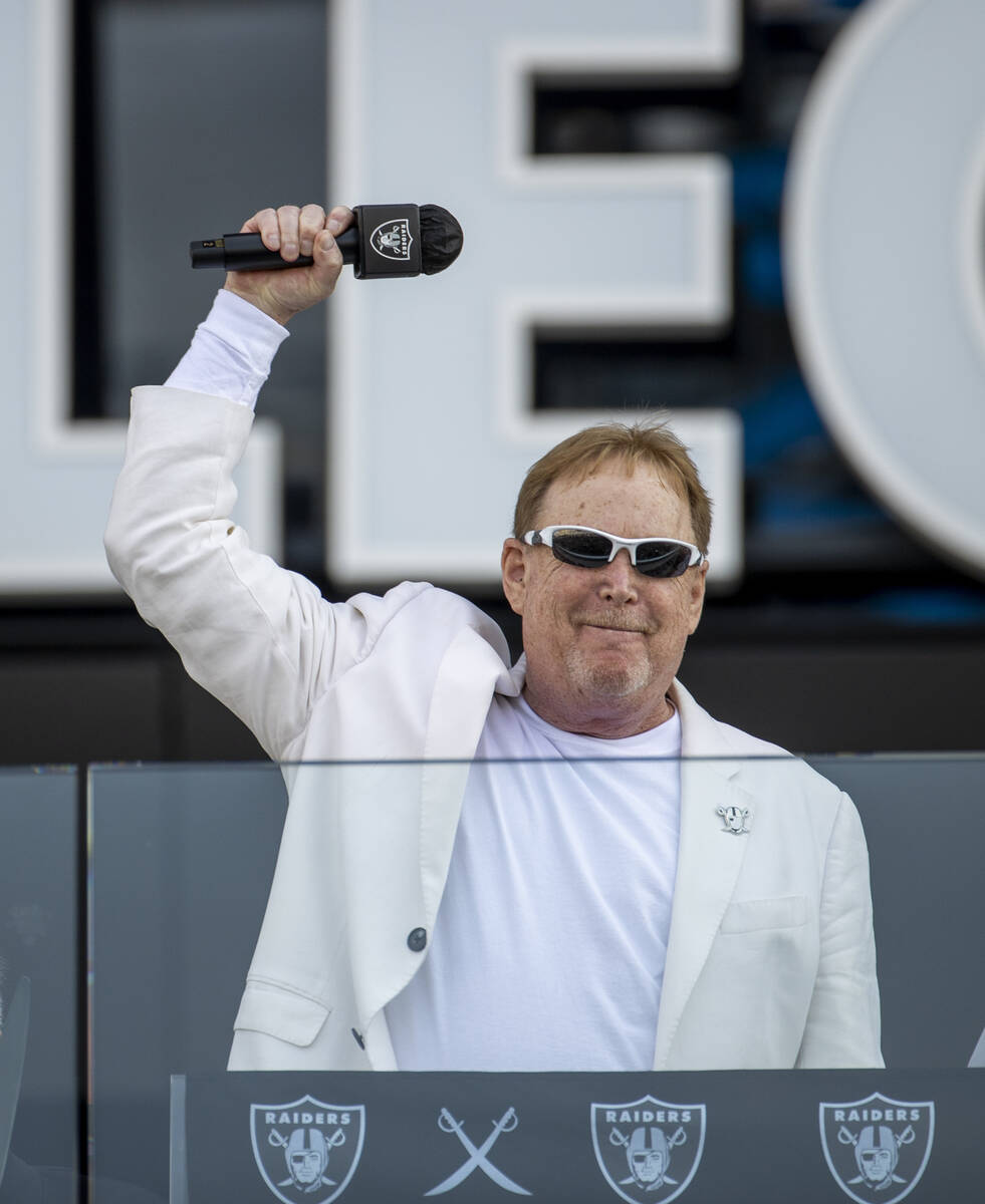 Raiders owner Mark Davis is introduced during the official ribbon cutting ceremony before the R ...