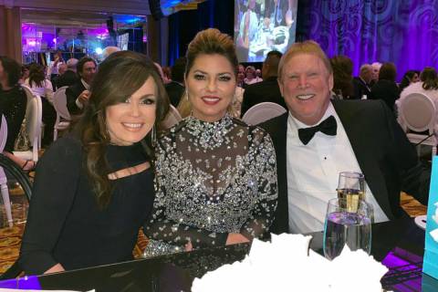 Shania Twain is shown with Marie Osmond and Las Vegas Raiders owner Mark Davis at the Nevada Ba ...