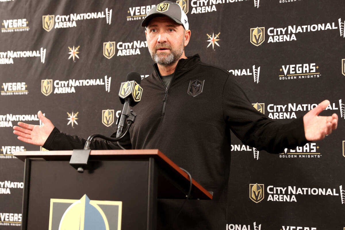 Vegas Golden Knights coach Pete DeBoer talks about the 2021-22 season during a news conference ...