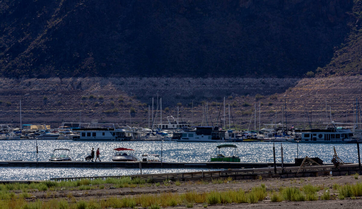 The water glistens about the Lake Mead Marina on Labor Day within the Lake Mead National Recrea ...