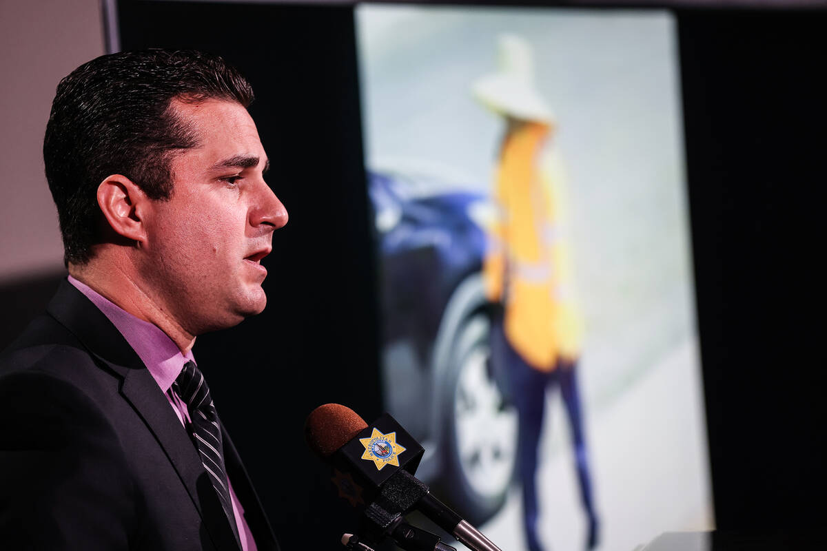Capt. Dori Koren addresses the media regarding the death of Jeff German, a Las Vegas Review-Jou ...