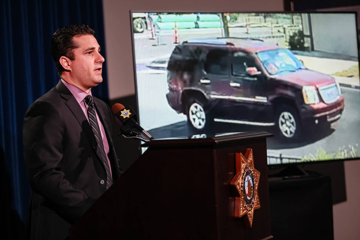 Capt. Dori Koren addresses the media regarding the death of Jeff German, a Las Vegas Review-Jou ...
