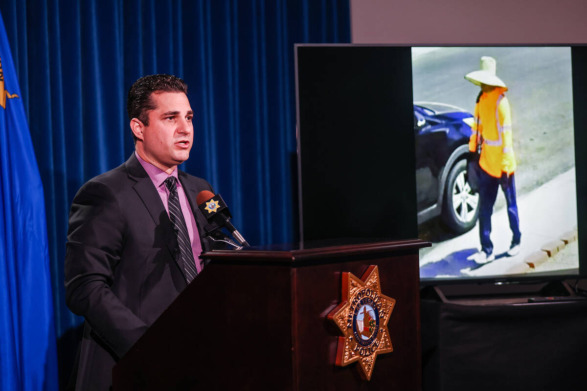 Capt. Dori Koren addresses the media regarding the death of Jeff German, a Las Vegas Review-Jou ...