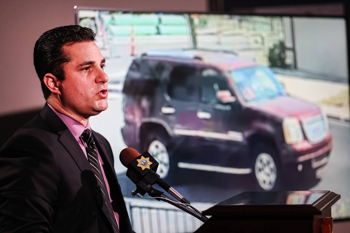 Capt. Dori Koren addresses the media regarding the death of Jeff German, a Las Vegas Review-Jou ...