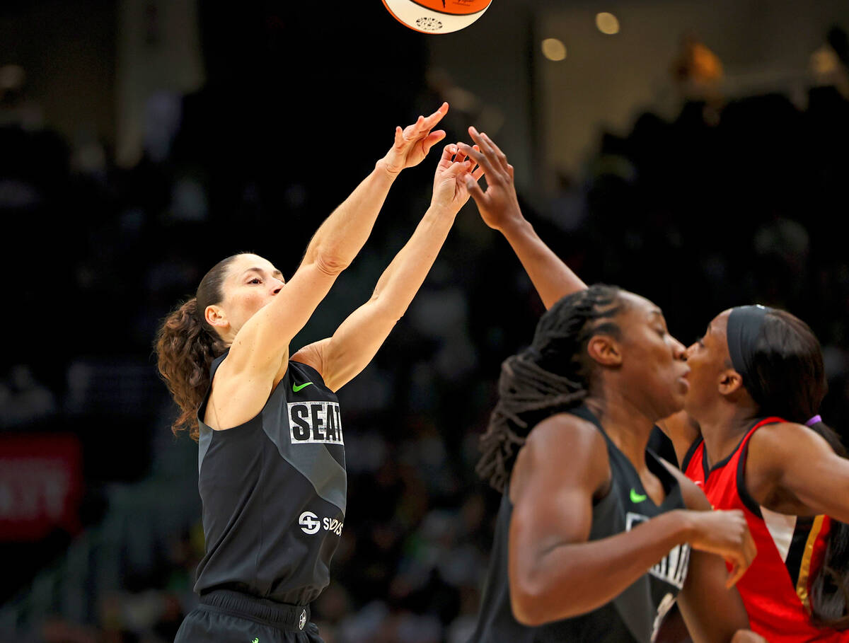 Seattle Storm guard Sue Bird (10) makes a basket during the first half of Game 4 of a WNBA bask ...