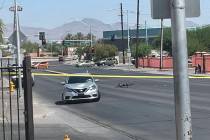 Police investigate a crash involving a bicyclist and a vehicle Tuesday, Sept. 6, 2022, near Mai ...