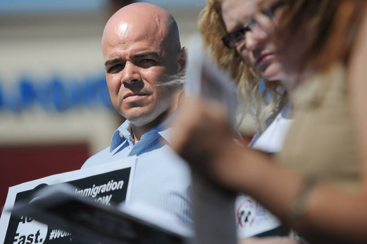 In this March 24, 2014, file photo, Immigration Reform for Nevada supporter Robert Telles is se ...