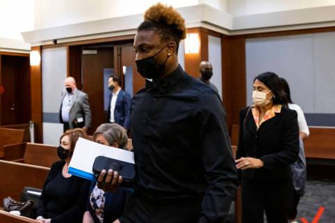 Former Raiders wide receiver Henry Ruggs arrives at the courtroom for a hearing at the Regional ...
