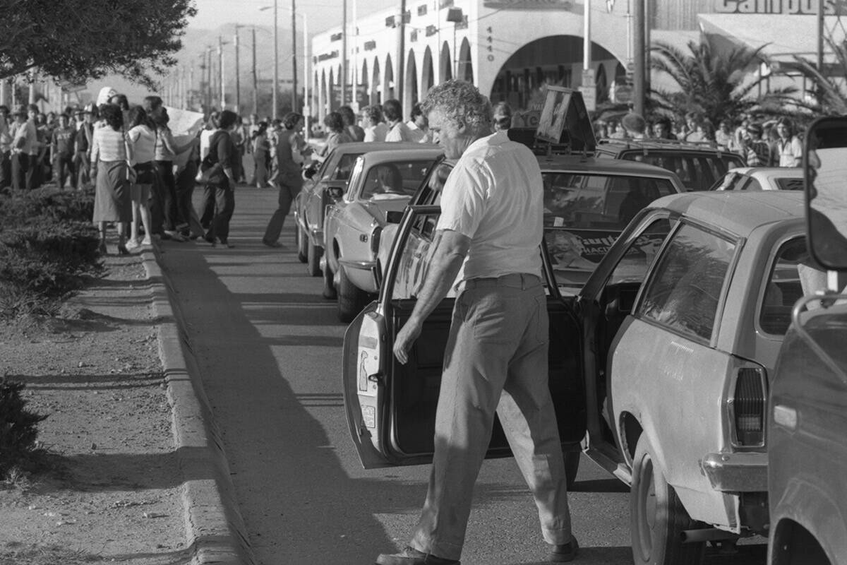 Shots are of UNLV students protesting on Maryland Parkway in an effort to get motorists to slow ...
