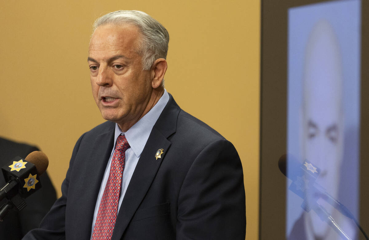 Sheriff Joe Lombardo speaks on the arrest of Robert Telles during a news conference at the Metr ...