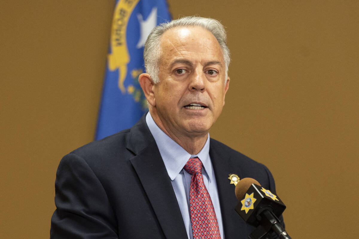 Sheriff Joe Lombardo speaks on the arrest of Robert Telles during a news conference at the Metr ...