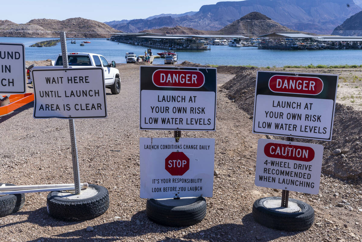 Boats launch at Hemenway Harbor with plenty of warnings on Labor Day at the Lake Mead National ...