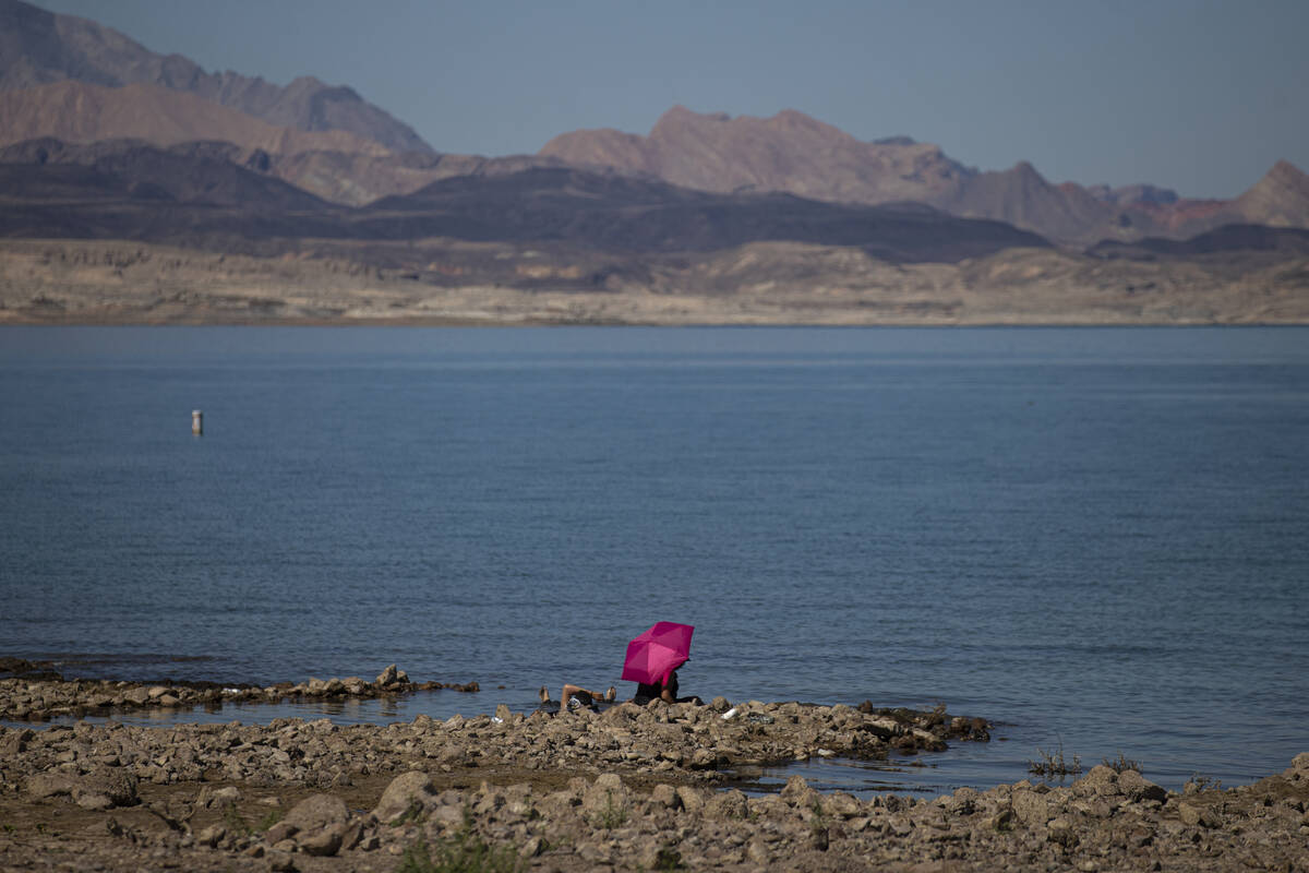 People hang out at Swim Beach, along the Boulder Basin and Boulder Beach area, at Lake Mead Nat ...