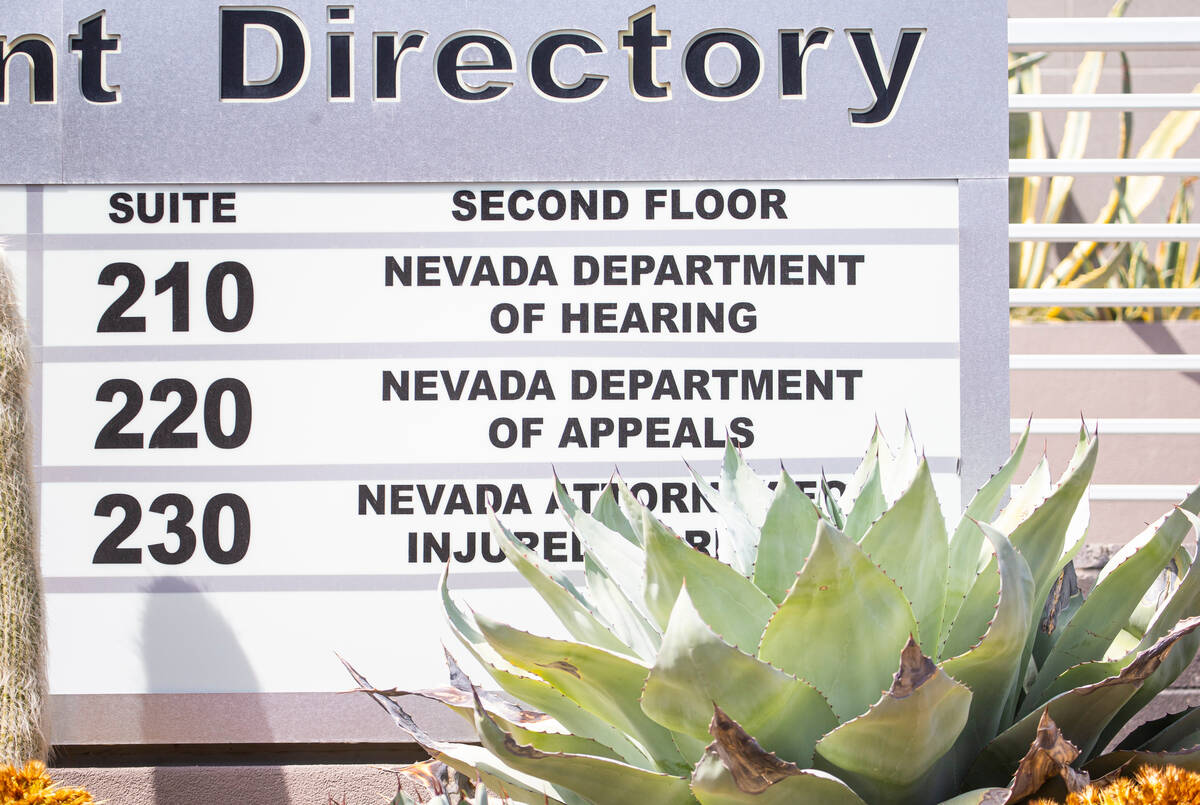 Signage for the Nevada Department of Administration Appeals is pictured at an office building a ...