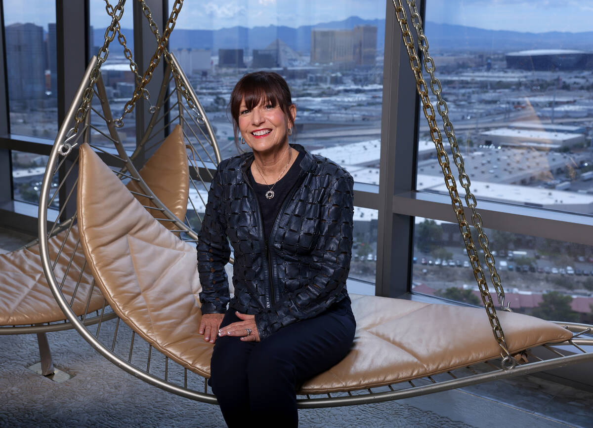 Palms General Manager Cynthia Kiser Murphey in the Two-Story Sky Villa room at the casino resor ...