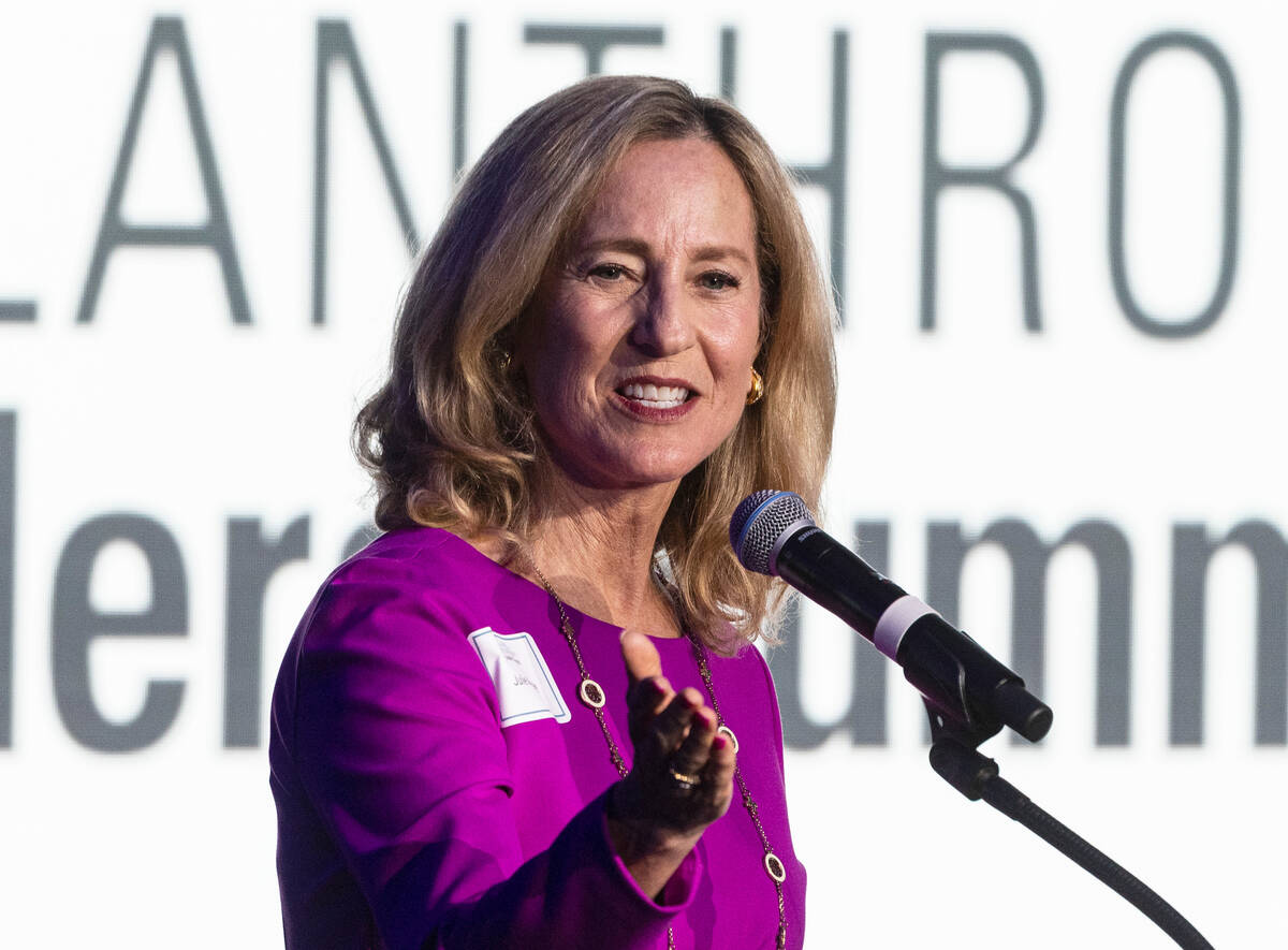 Julie Murray, founder and Principal of Moonridge Group, speaks during the 11th Annual Philanthr ...