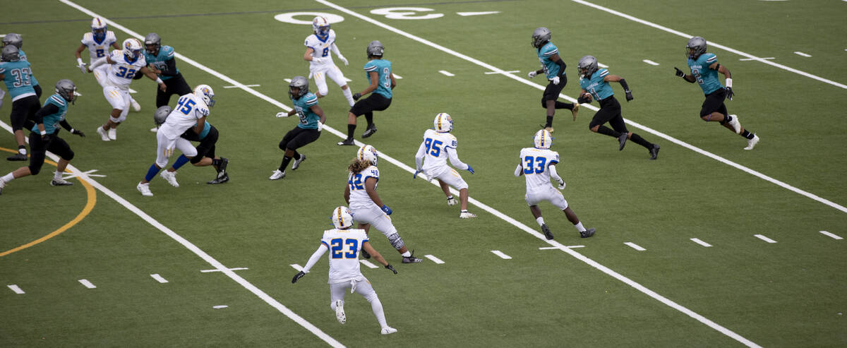 Silverado High School junior Tristan Hudson (1) returns the kickoff as Silverado hosts Sierra V ...