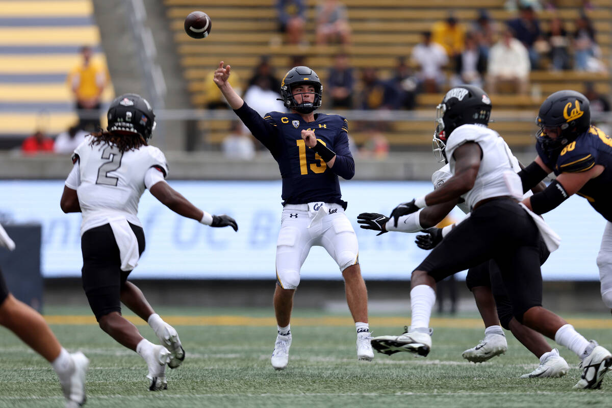 California quarterback Jack Plummer (13) throws against UNLV during the first half of an NCAA c ...