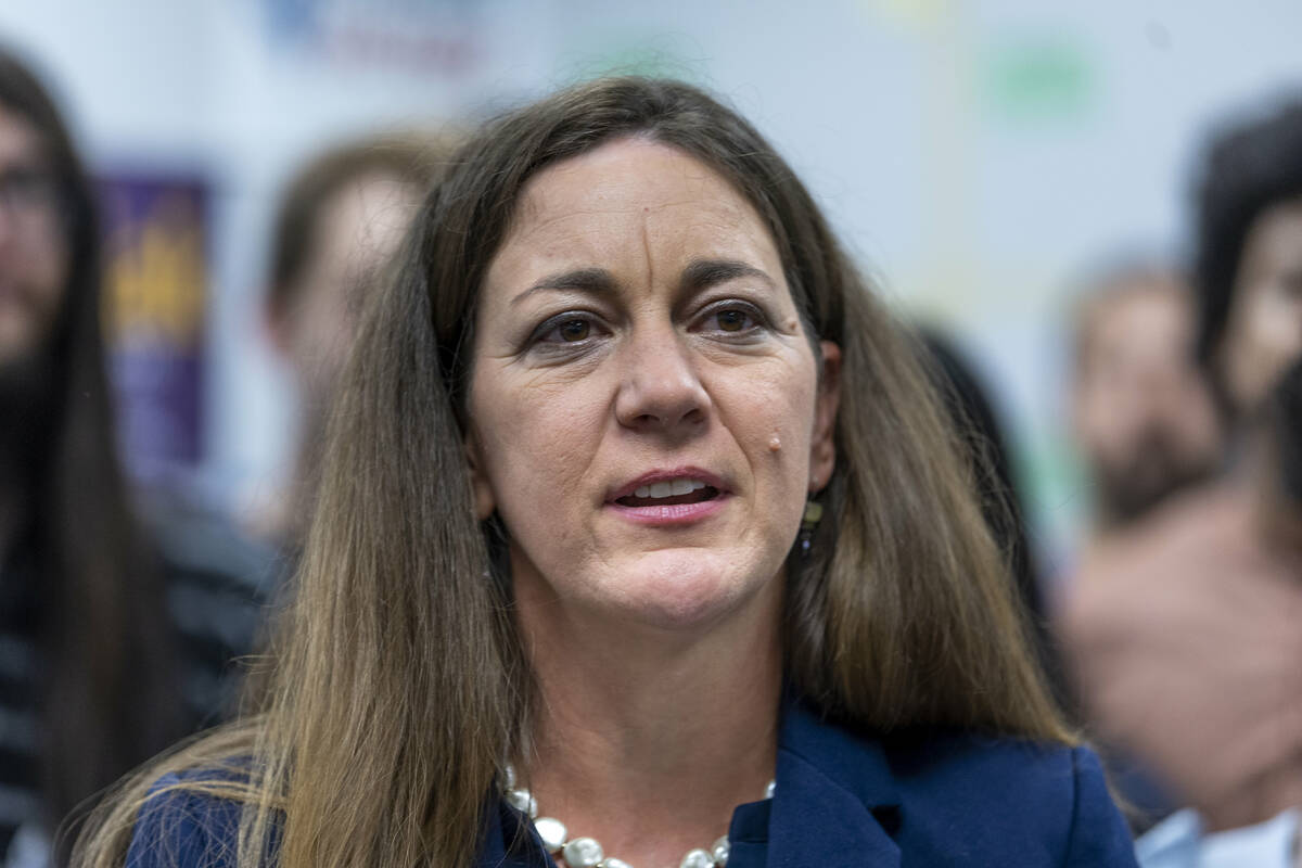 President Tiffany Muller with End Citizens United speaks during a democrat candidates re-electi ...