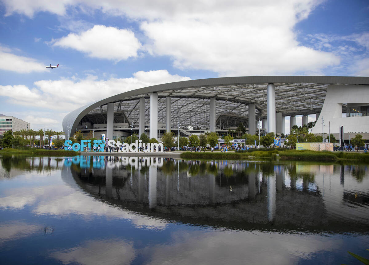 A view of SoFi Stadium before an NFL game between the Raiders and the Los Angeles Chargers on S ...