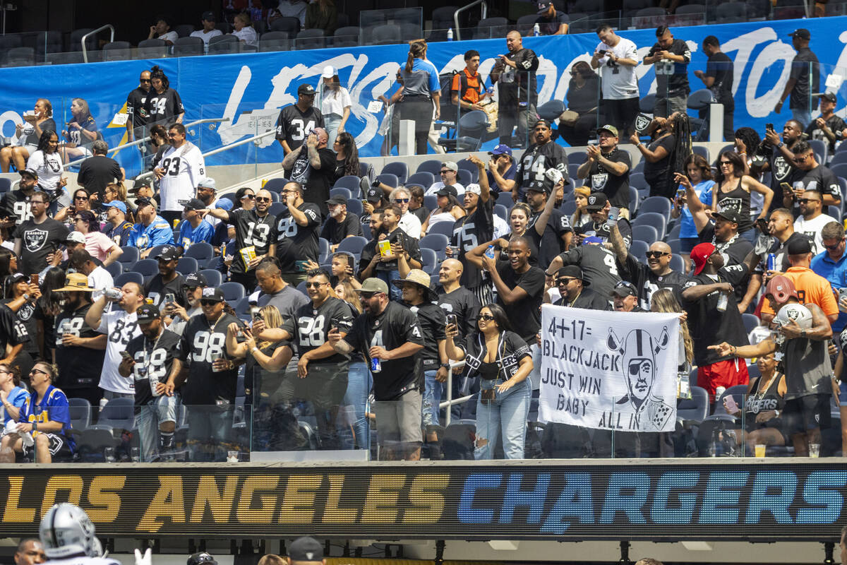 Raiders fans have a heavy presence before an NFL game between the Raiders and the Los Angeles C ...