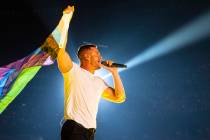 Dan Reynolds, of Imagine Dragons, performs at Allegiant Stadium, on Saturday, Sept. 10, 2022, i ...