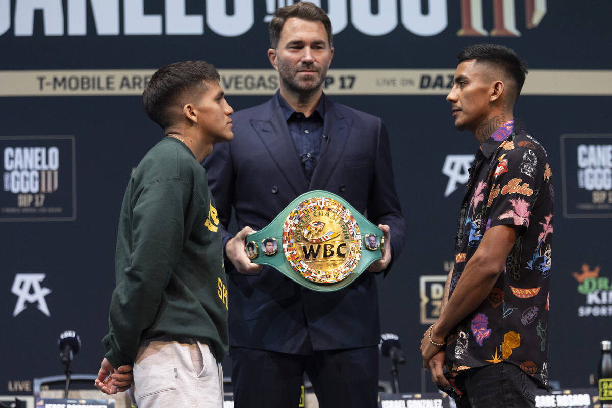 Jesse "Bam" Rodriguez, left, with his upcoming boxing fight opponent Israel Gonzalez, ...