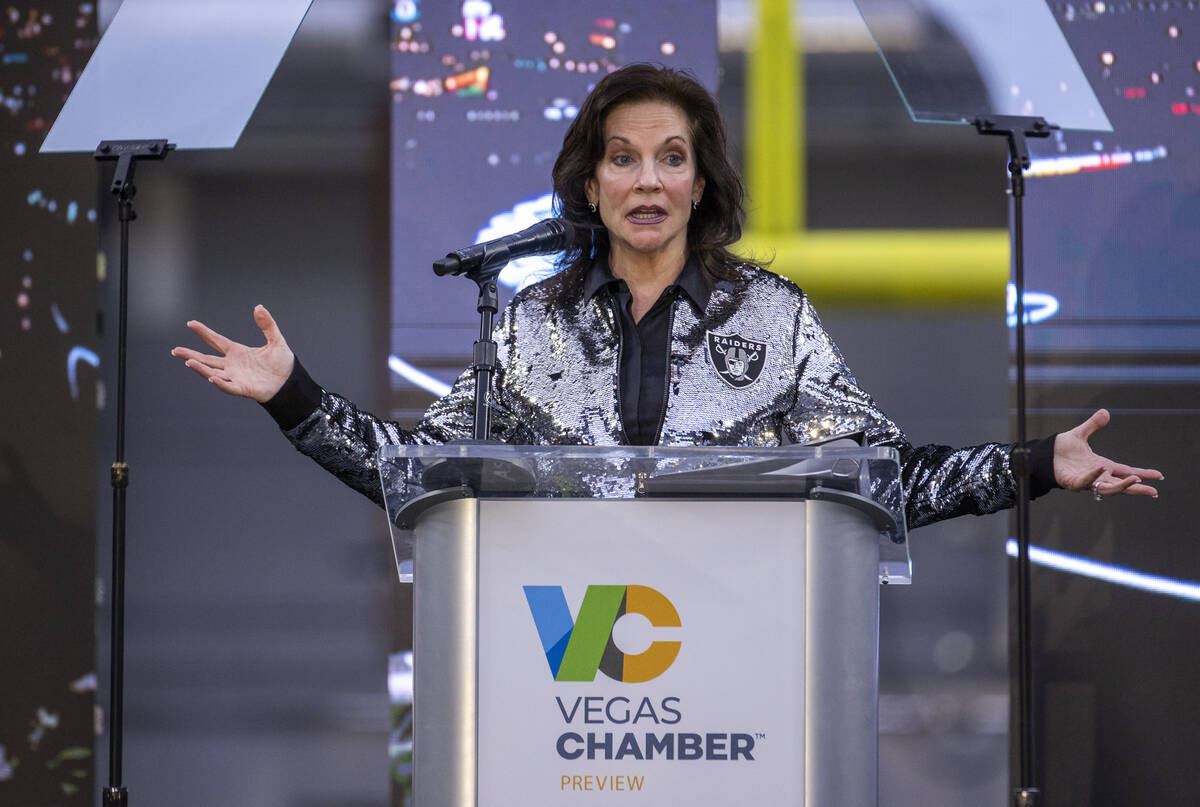 Vegas Chamber President and CEO Mary Beth Sewald speaks during a welcome during Preview Las Veg ...