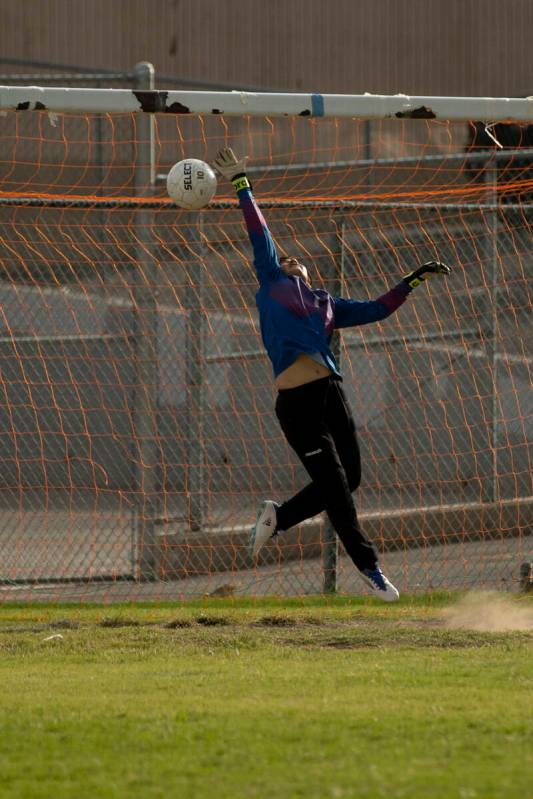 Valley High School's Hanna Zapata (1) tries to block a goal by Spring Valley High School&#x2019 ...