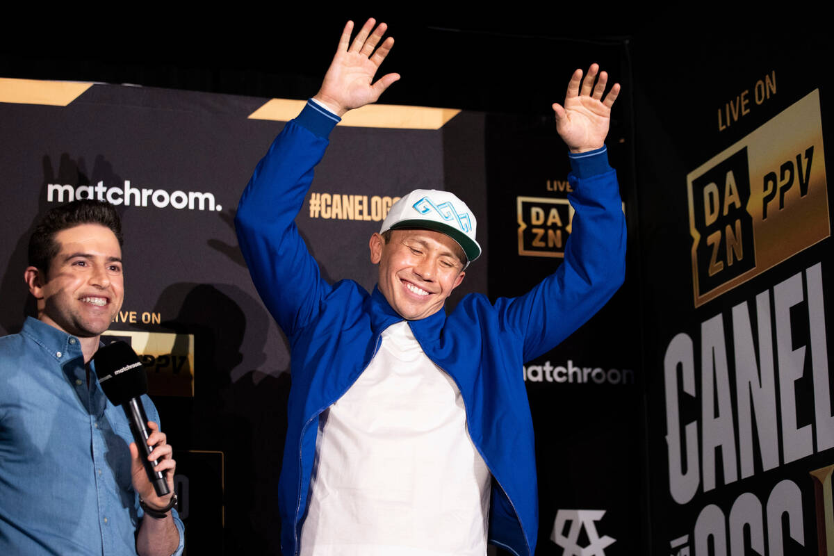 Gennadiy Golovkin poses during his grand arrival at the MGM Grand hotel-casino in Las Vegas, Tu ...