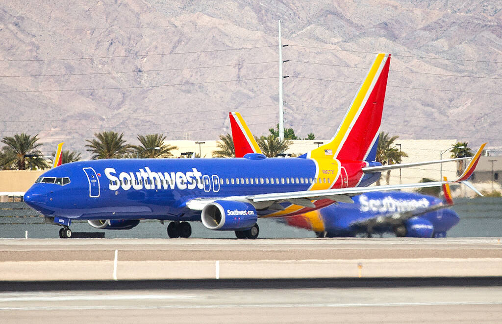 A Southwest plane prepares to take off from McCarran International Airport on Tuesday, March 31 ...
