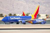 A Southwest plane prepares to take off from McCarran International Airport on Tuesday, March 31 ...