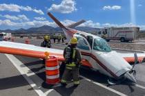 Henderson Fire Department crews respond to a small plane crash on Sept. 15, 2022. (Henderson Fi ...