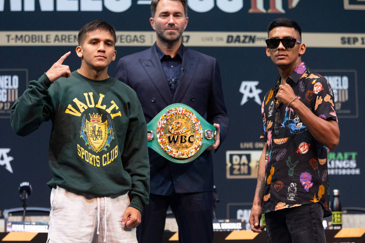 Jesse "Bam" Rodriguez, left, with his upcoming boxing fight opponent Israel Gonzalez, ...