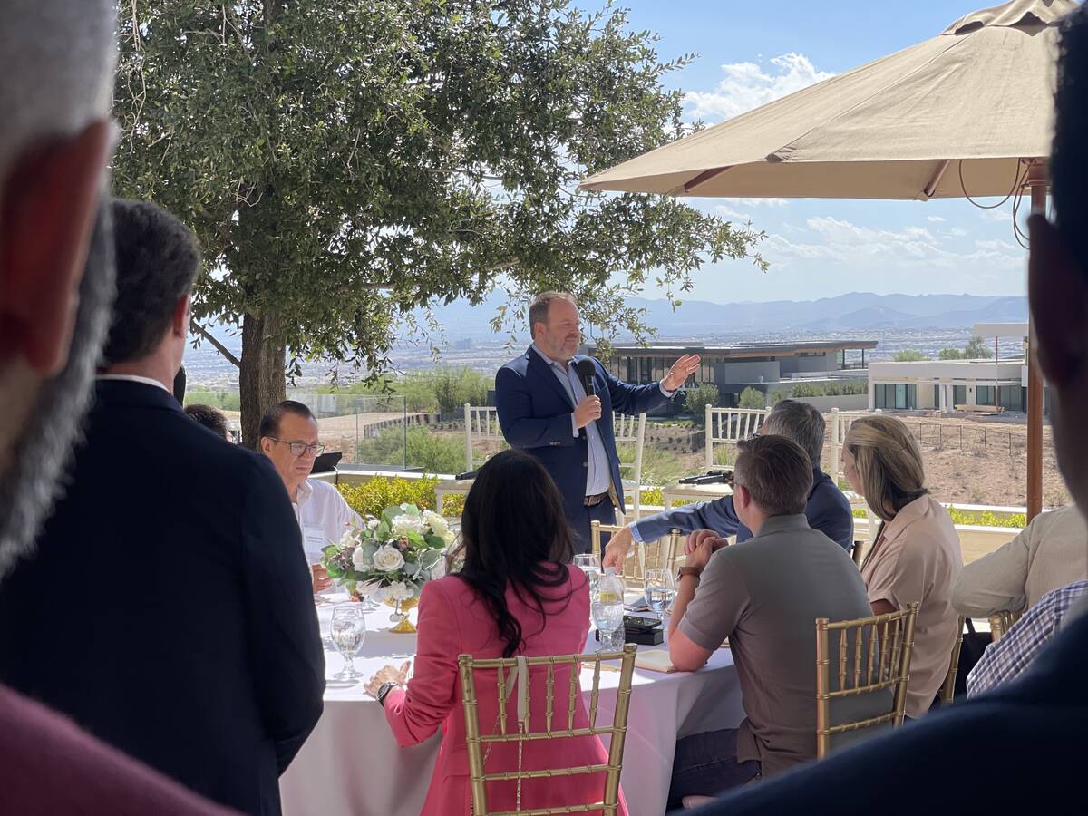 Nevada State Treasurer Zach Conine addresses attendees of the Tech Summit on Sept. 15, 2022. (M ...