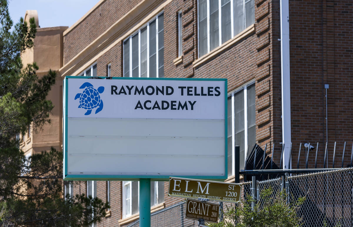 Exterior of the Raymond Telles Academy on Thursday, Sept. 15, 2022, in El Paso, Texas. (L.E. Ba ...